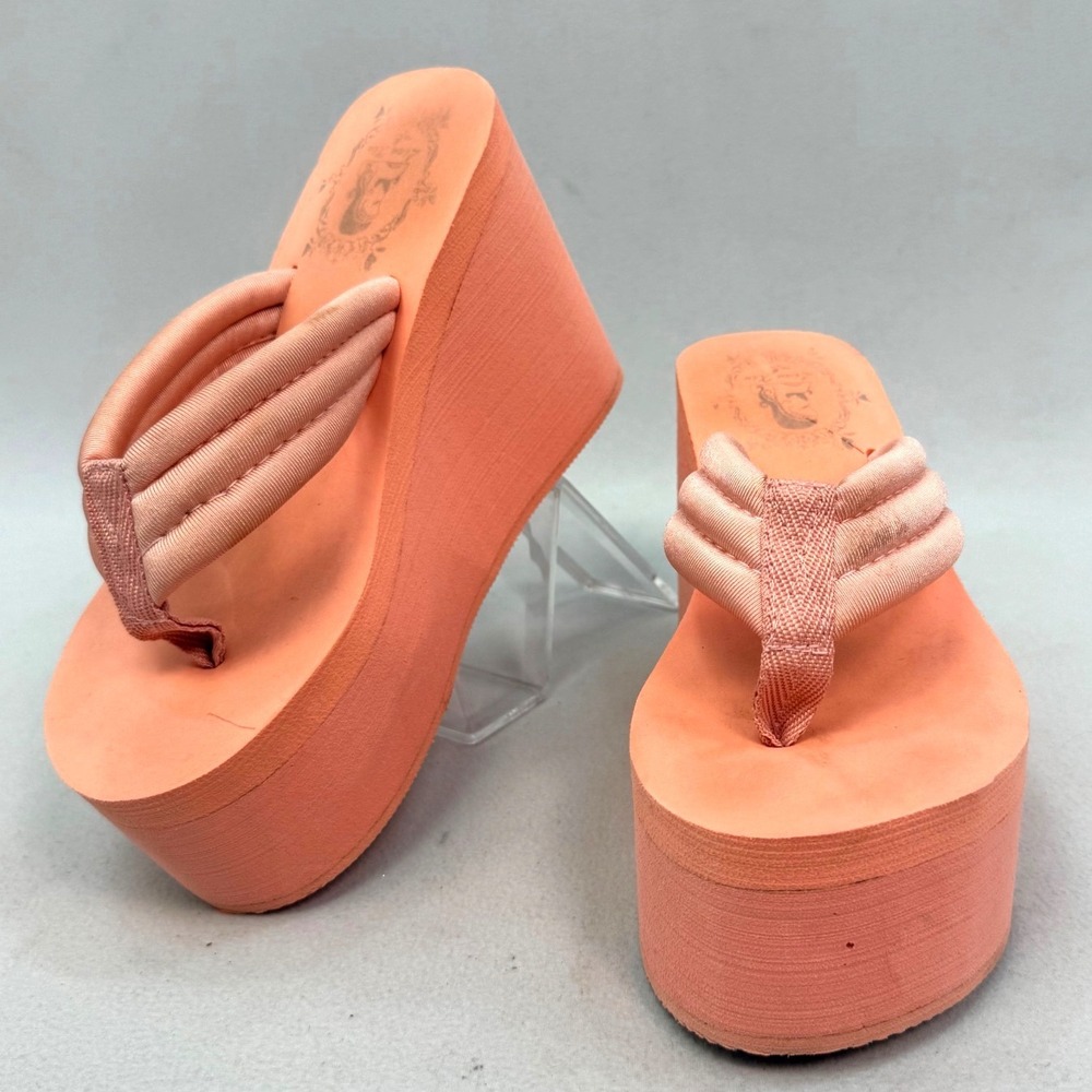 Lian Xin Peach Platform Wedge Flip Flops Y2K Retro Foam Sandals Size 5.5-6